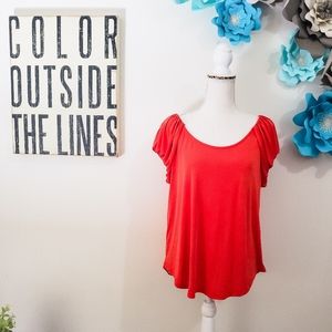 LUCKY BRAND ORANGE SHIRT OFF SHOULDER LARGE LB